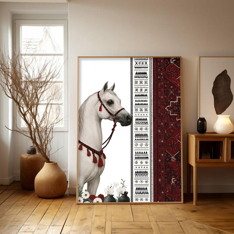 Marktna One canvas painting with a Najdi art design and a hollow frame, measuring (50×70), one piece - Image 1