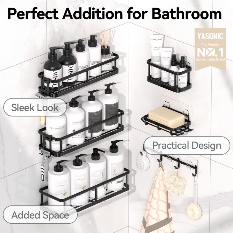 YASONIC Shower Caddy, 100% Rustproof Shower Shelves for Inside Shower, No Drilling Bathroom Organizers and Storage, 6 Pack Large Capacity Bathroom Shelves for Kitchen & Home Decor - Image 2
