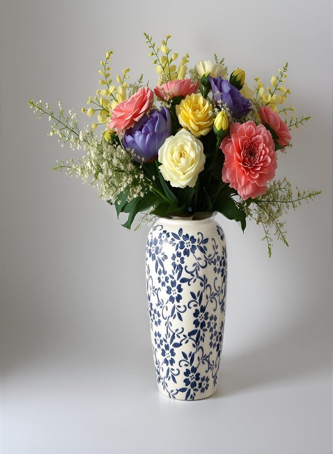RORA Chinoiserie Blue and White Ceramic Vase - 8.7" Porcelain Floral Design for Home Decor, Centerpiece, or Gift - Perfect for Living Room, Bedroom, Office, or Dining Table - Image 1