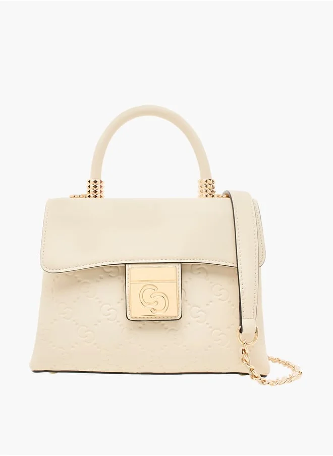 Celeste Monogram Embossed Crossbody Bag with Flap Closure