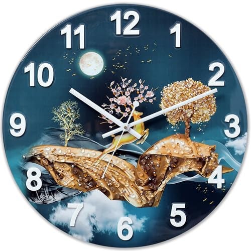 Masstone MDF Resin Crystal Embeded Without Glass Analog Wall Clock | Home Stylish Clock for Living Room | 40x40 CM | Pack of 1 (Blue) - Image 1