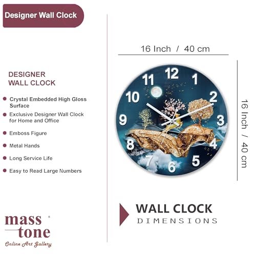 Masstone MDF Resin Crystal Embeded Without Glass Analog Wall Clock | Home Stylish Clock for Living Room | 40x40 CM | Pack of 1 (Blue) - Image 2