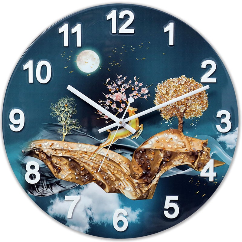 Masstone MDF Resin Crystal Embeded Without Glass Analog Wall Clock | Home Stylish Clock for Living Room | 40x40 CM | Pack of 1 (Blue) - Image 4