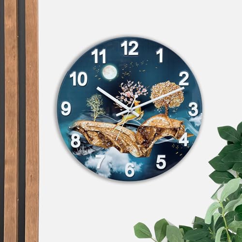 Masstone MDF Resin Crystal Embeded Without Glass Analog Wall Clock | Home Stylish Clock for Living Room | 40x40 CM | Pack of 1 (Blue) - Image 3
