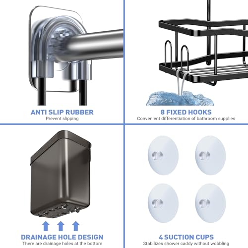 Aitatty Hanging Shower Caddy Bathroom Organizer: Rustproof Shower Shelf Racks Over Shower Head - No Drilling Inside Bath Shower Rack Shelves Over Showerhead for Shampoo with Soap Holder Black - Image 5