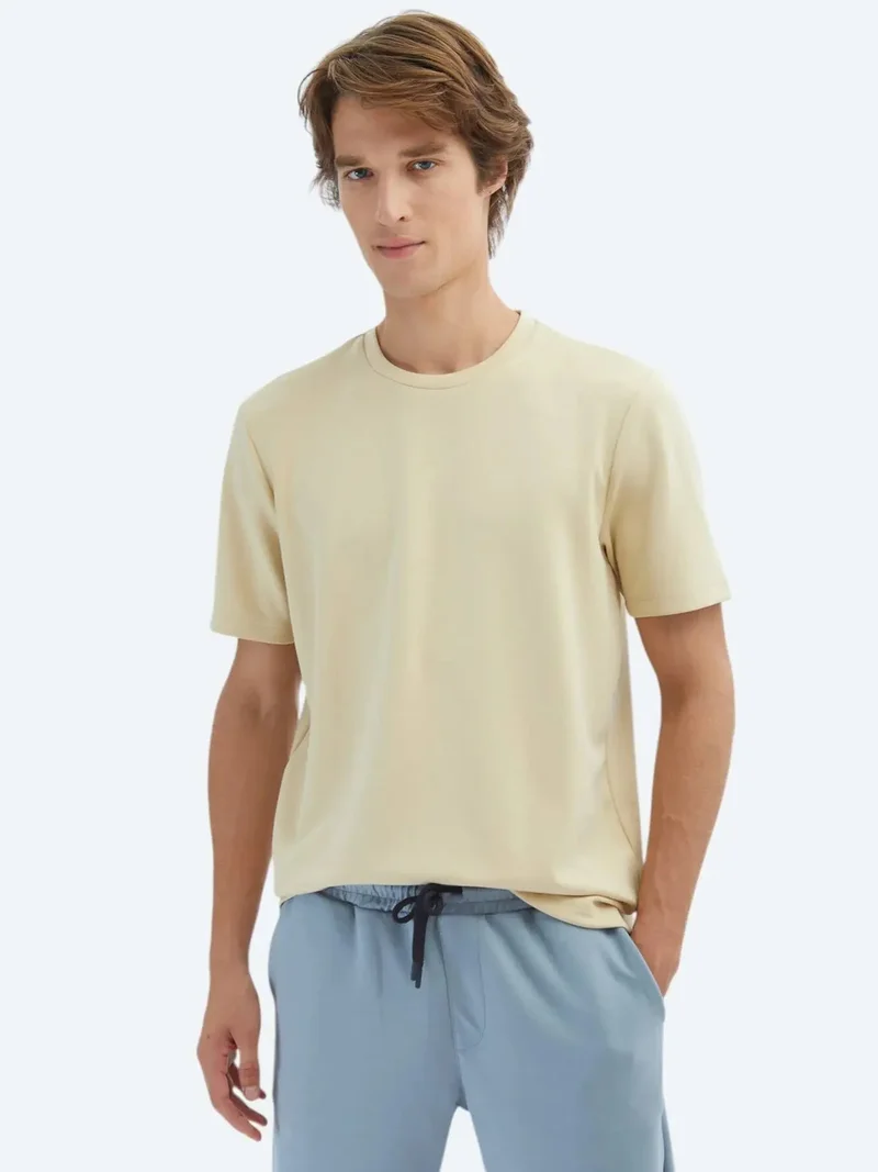 Kip Light Yellow Plain Crew Neck T-Shirt