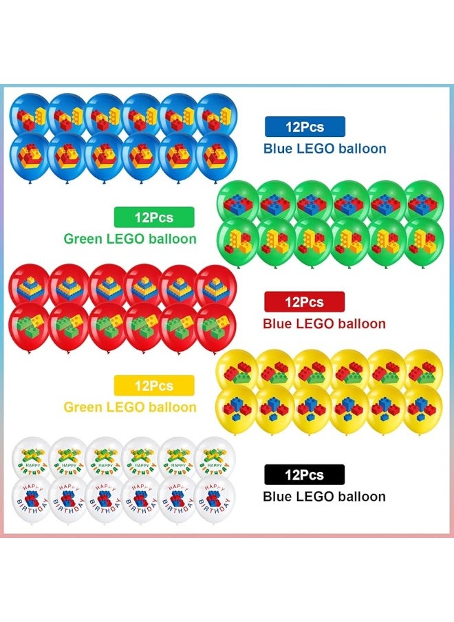 Harrycle - 60 Pieces Building Blocks Themed Birthday Party Balloons, Brick Themed Balloons Decorations Building Block Party Latex Balloons Brick Party Balloons for Kids Toddlers Birthday Party Supplies - Image 1