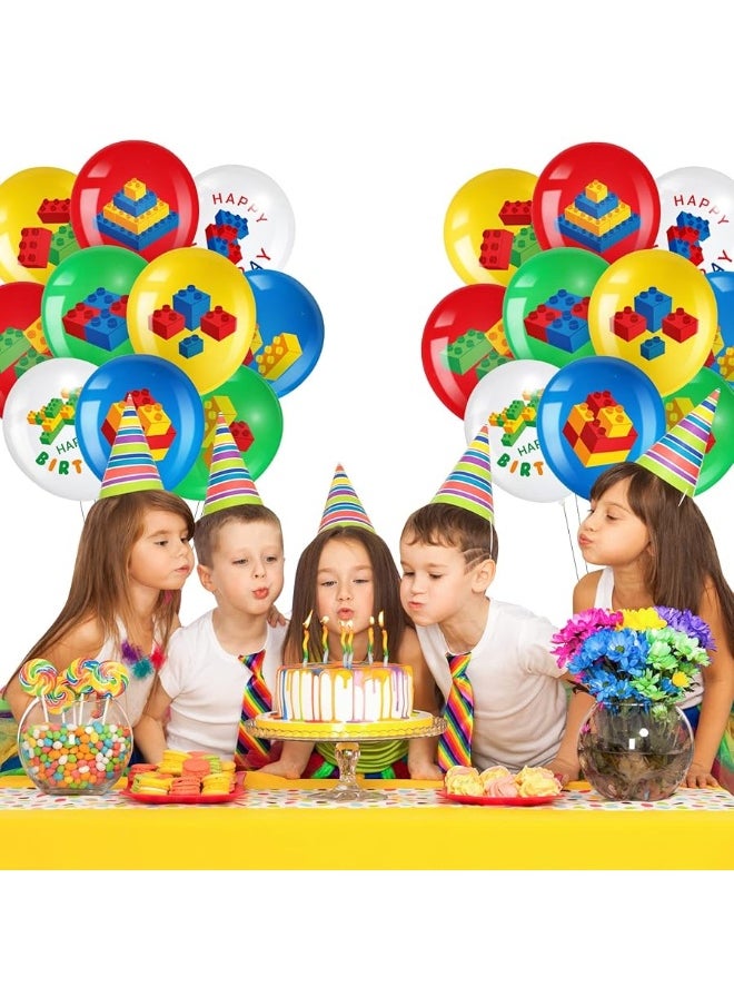 Harrycle - 60 Pieces Building Blocks Themed Birthday Party Balloons, Brick Themed Balloons Decorations Building Block Party Latex Balloons Brick Party Balloons for Kids Toddlers Birthday Party Supplies - Image 1