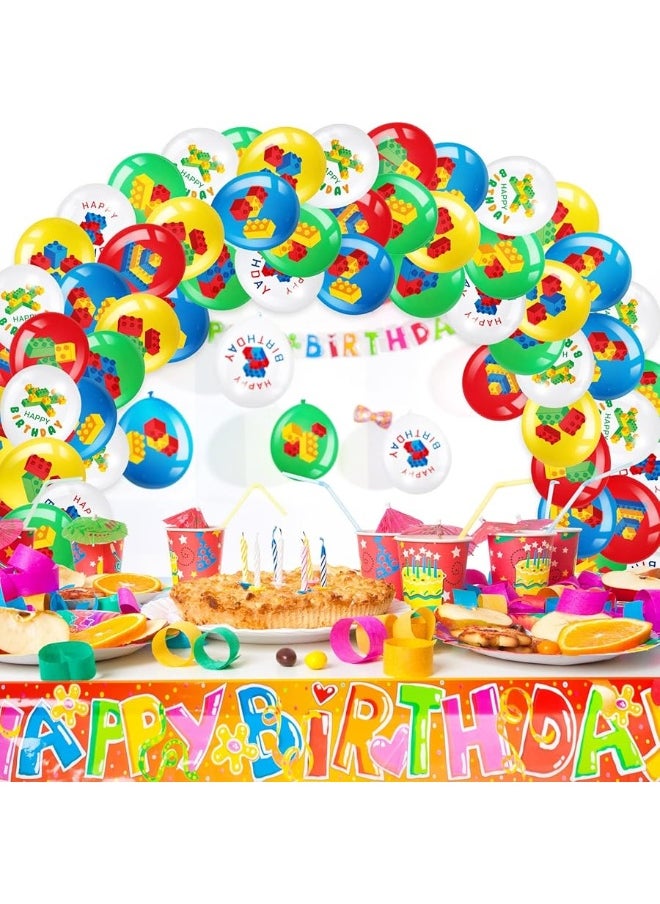 Harrycle - 60 Pieces Building Blocks Themed Birthday Party Balloons, Brick Themed Balloons Decorations Building Block Party Latex Balloons Brick Party Balloons for Kids Toddlers Birthday Party Supplies - Image 1