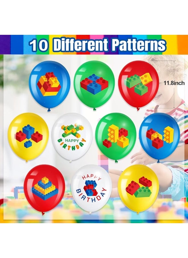 Harrycle - 60 Pieces Building Blocks Themed Birthday Party Balloons, Brick Themed Balloons Decorations Building Block Party Latex Balloons Brick Party Balloons for Kids Toddlers Birthday Party Supplies - Image 1