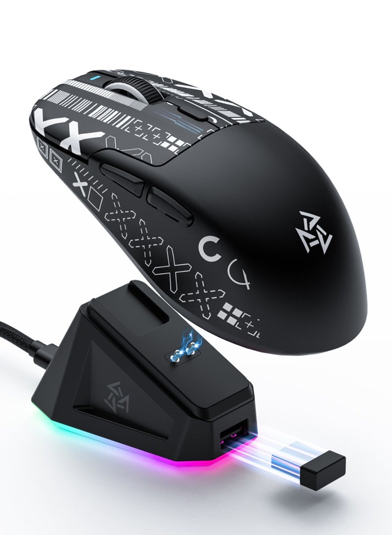 مسافر الكثبان ماوس SE1 اللاسلكي ثلاثي الوضع مع شريط لاصق، فائق الخفة بوزن 66 جرام، ماوس ألعاب بتقنية Bluetooth/2.4G، مزوّد ببرنامج، مع قاعدة شحن، DPI قابل للتعديل حتى 12800، بمعدل اقتراع 1000Hz (باللون الأسود ومع ملصق مانع للانزلاق) - Image 1