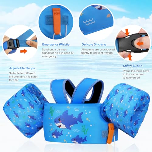 MoKo Swim Arm Band for Kids 20-30-40-50lbs, Clearance Toddler Swim Vest Cute Cartoon Swimming Wings Pool Floats Sleeve Children Water Sports Learning Swim Training Equipment, Indigo Shark - Image 4