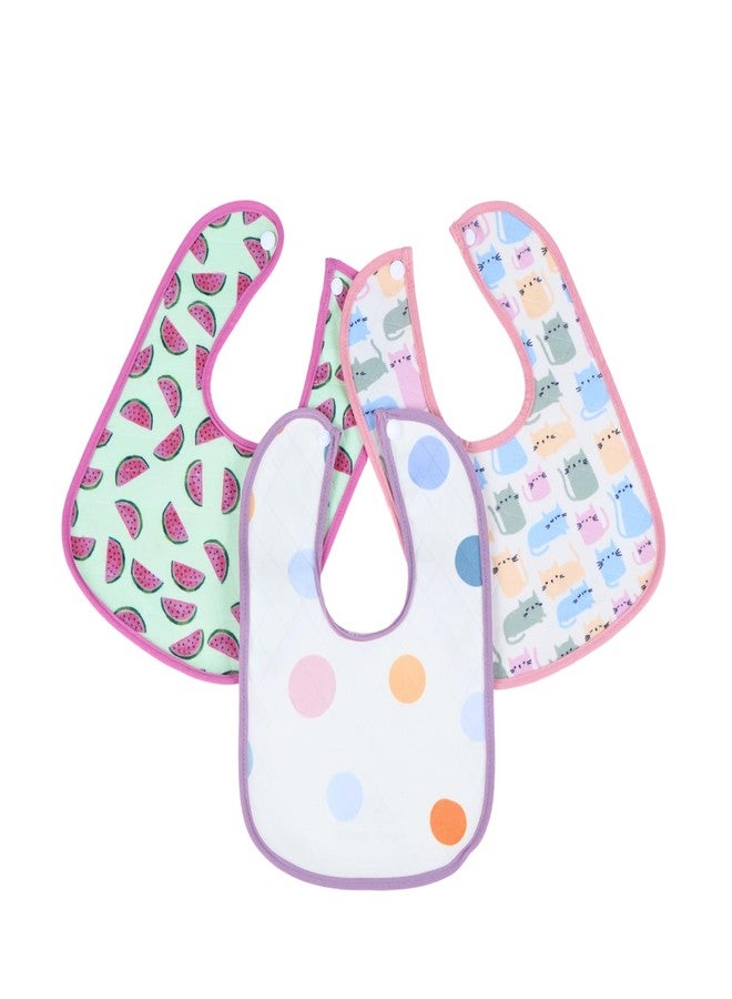Happy Matty مجموعة مرايل رضاعة الأطفال من هابي ماتي، سريعة الجفاف وقابلة للغسل، 3 قطع، متعددة الألوان، من 0 إلى 3 سنوات، بنقشة قطة وبطيخ منقطة، حجم كبير (28 سم × 20 سم). - Image 2