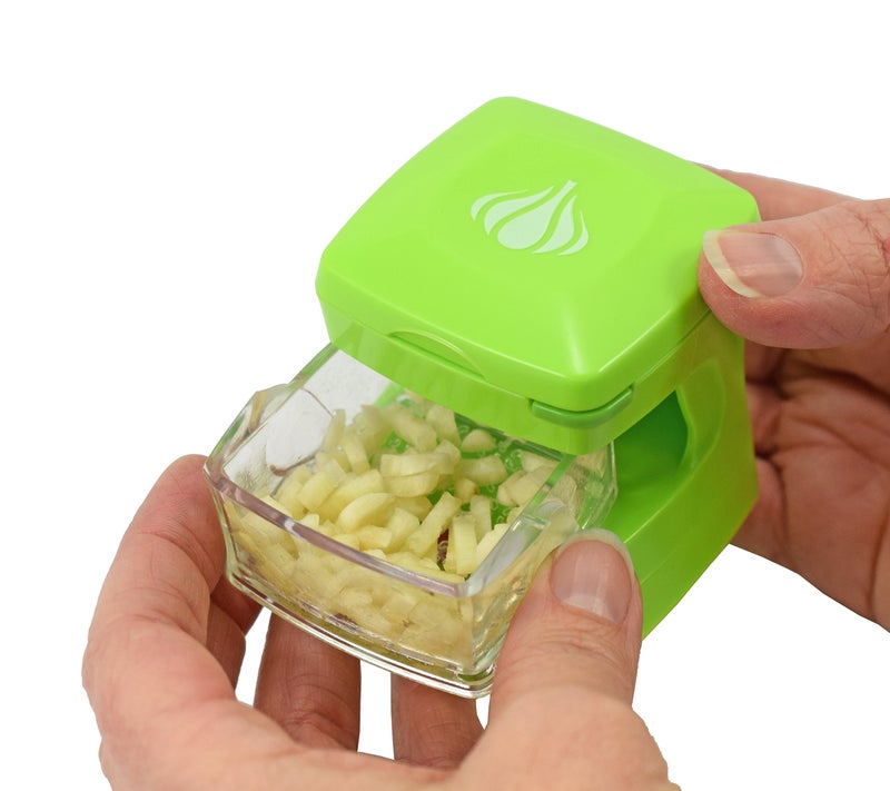 Kitchen Innovations Garlic-A-Peel Garlic Press, Crusher, Cutter, Mincer, and Storage Container - Includes Silicone Garlic Peeler - Easy to Clean - Stainless Steel Blades â€“ (Green), standard - Image 5