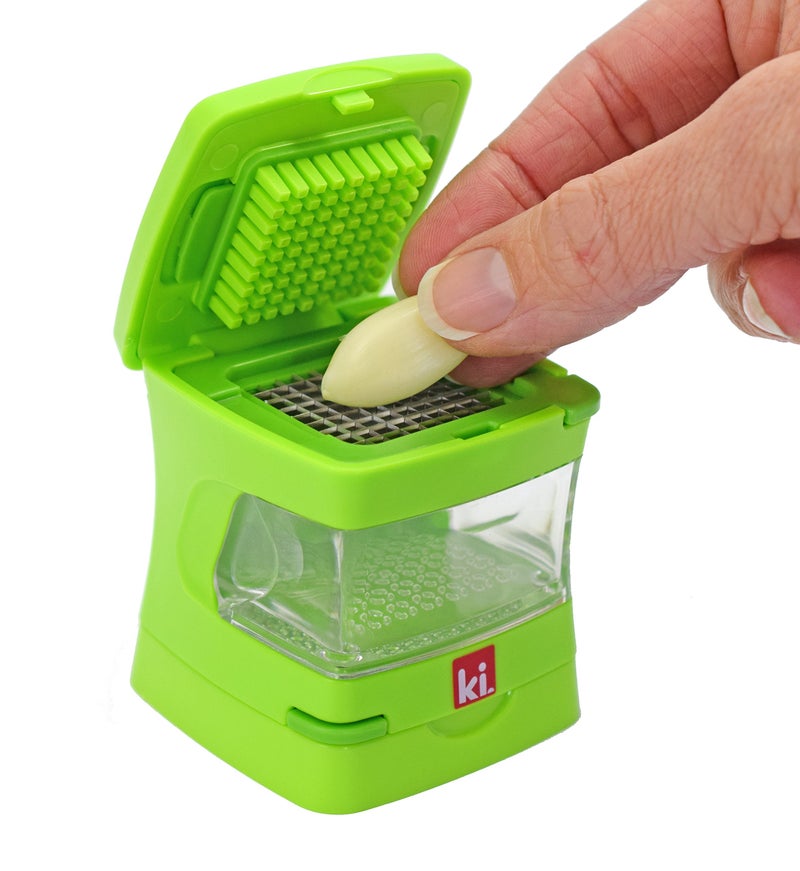 Kitchen Innovations Garlic-A-Peel Garlic Press, Crusher, Cutter, Mincer, and Storage Container - Includes Silicone Garlic Peeler - Easy to Clean - Stainless Steel Blades â€“ (Green), standard - Image 3