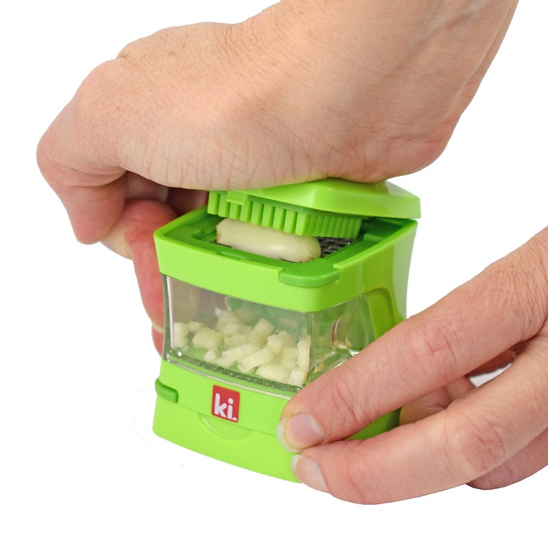 Kitchen Innovations Garlic-A-Peel Garlic Press, Crusher, Cutter, Mincer, and Storage Container - Includes Silicone Garlic Peeler - Easy to Clean - Stainless Steel Blades â€“ (Green), standard - Image 4