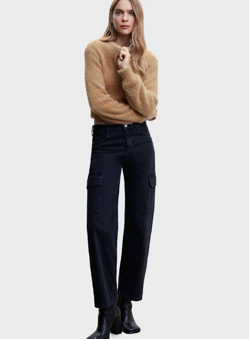MANGO Round Neck Fur Detail Sweater