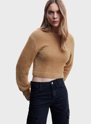 Round Neck Fur Detail Sweater