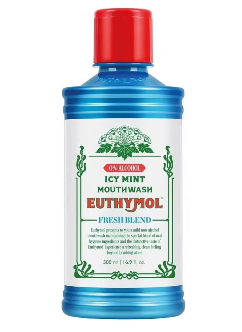 Euthymol Euthymol Mouthwash ICY Mint 500ml, Contains Fluoride, Alcohol-Free, Distinctive Strong Taste Flavour, Reduce Plaque Gingival Clean Healthy Teeth Gums, Freshens Breath Refreshing Daily Oral Dental Care  - Image 1