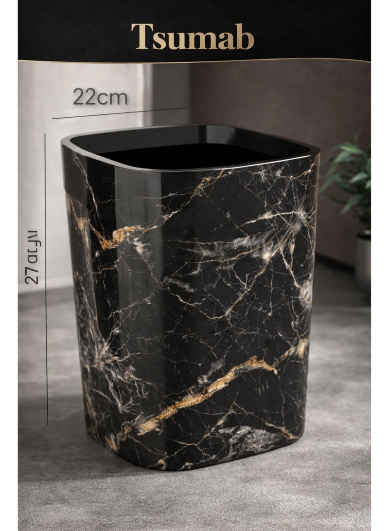 Tsumab Small Square Trash Can – Marble Pattern Waste Bin for Bathroom, Bedroom, Office & Kitchen, Durable Plastic Garbage Bin - Image 3
