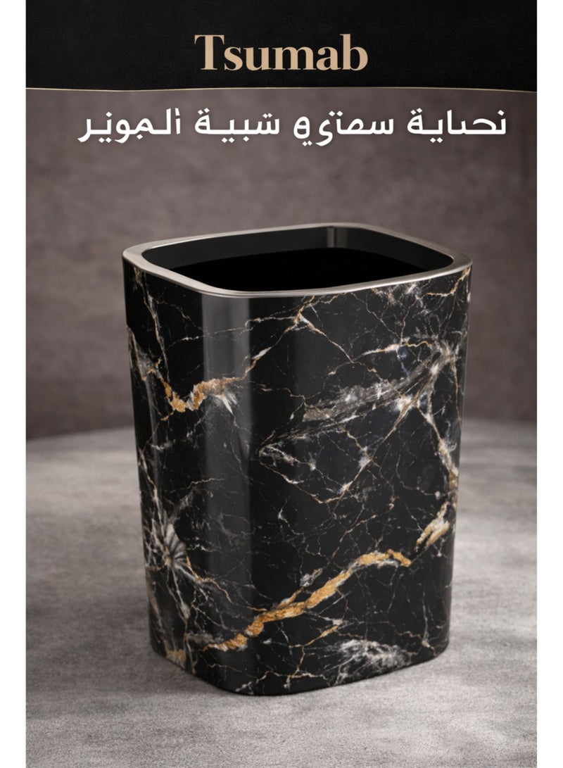 Tsumab Small Square Trash Can – Marble Pattern Waste Bin for Bathroom, Bedroom, Office & Kitchen, Durable Plastic Garbage Bin - Image 2