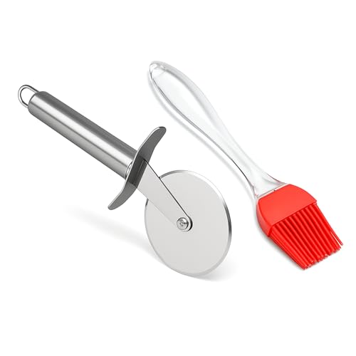 SimpliDeals Pizza Cutter Wheel & Silicone Oil Brush Combo – Stainless Steel Sharp Pizza Slicer with Ergonomic Handle + Heat Resistant Basting Brush – Perfect Kitchen Tool Set - Image 1