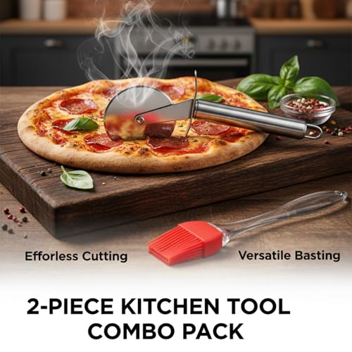 SimpliDeals Pizza Cutter Wheel & Silicone Oil Brush Combo – Stainless Steel Sharp Pizza Slicer with Ergonomic Handle + Heat Resistant Basting Brush – Perfect Kitchen Tool Set - Image 2