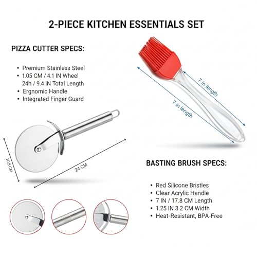 SimpliDeals Pizza Cutter Wheel & Silicone Oil Brush Combo – Stainless Steel Sharp Pizza Slicer with Ergonomic Handle + Heat Resistant Basting Brush – Perfect Kitchen Tool Set - Image 3