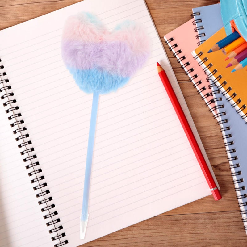 6 Pcs Heart Shaped Fluffy Pom Pom Ballpoint Pens Colorful Set For School Office Supplies - Image 5