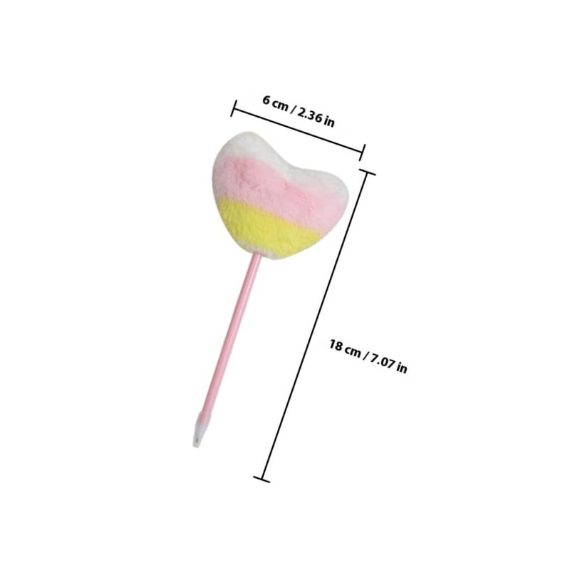 6 Pcs Heart Shaped Fluffy Pom Pom Ballpoint Pens Colorful Set For School Office Supplies - Image 3