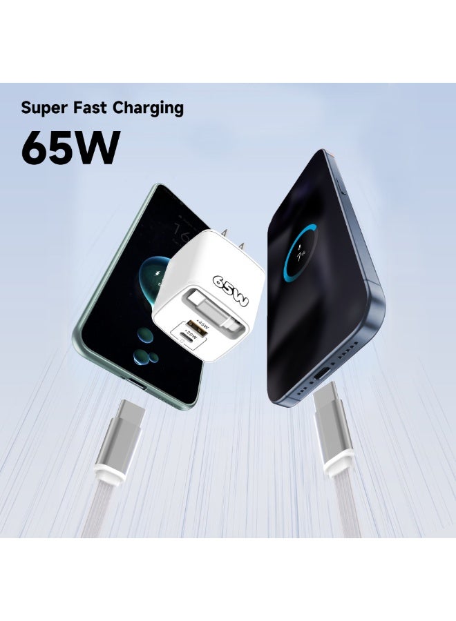 65W UK GaN Fast Charger with 60cm Retractable PD Cable – Dual Port (USB-C + USB-A) Wall Charger Adapter, Multi-Protection, Compact Travel Charger Compatible Black - Image 5