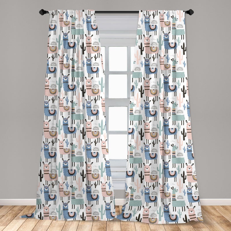 Ambesonne Llama Window Curtains  Cartoon Style Hand Drawn South American Animals Alpacas and Llamas Design  Lightweight Decor 2-Panel Set with Rod Pocket  Pair of - 28"" x 95""  White Teal - Image 3
