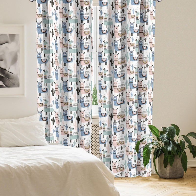 Ambesonne Llama Window Curtains  Cartoon Style Hand Drawn South American Animals Alpacas and Llamas Design  Lightweight Decor 2-Panel Set with Rod Pocket  Pair of - 28"" x 95""  White Teal - Image 4