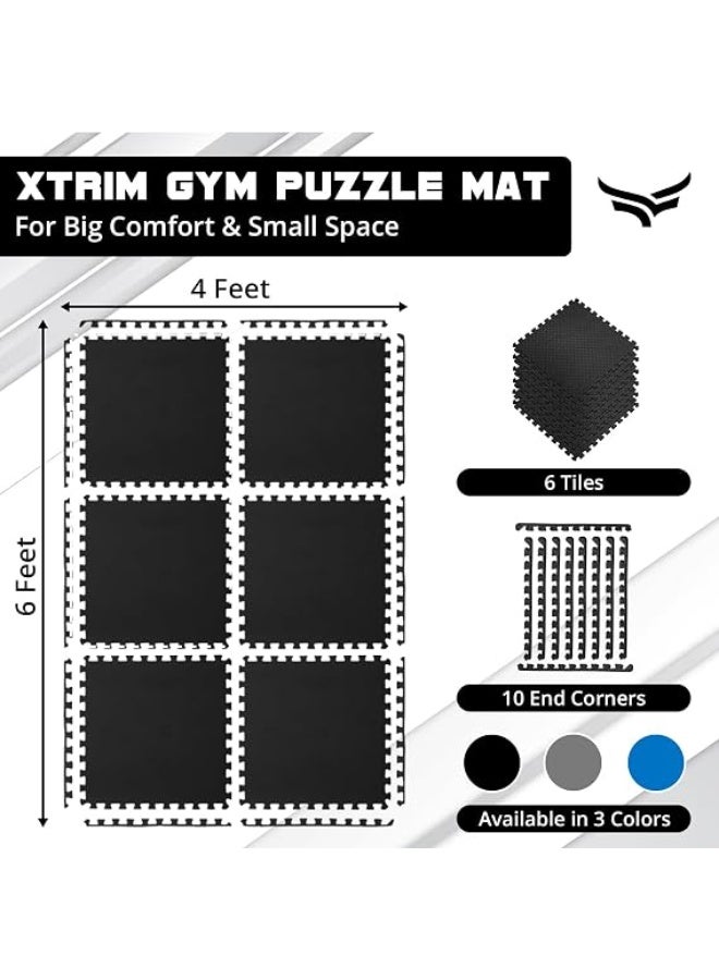 XTRIM Puzzle Exercise Mat (6 Tiles & 10 Borders, 16 Sq.Ft. Area) High-Density EVA Foam Mat - Image 1