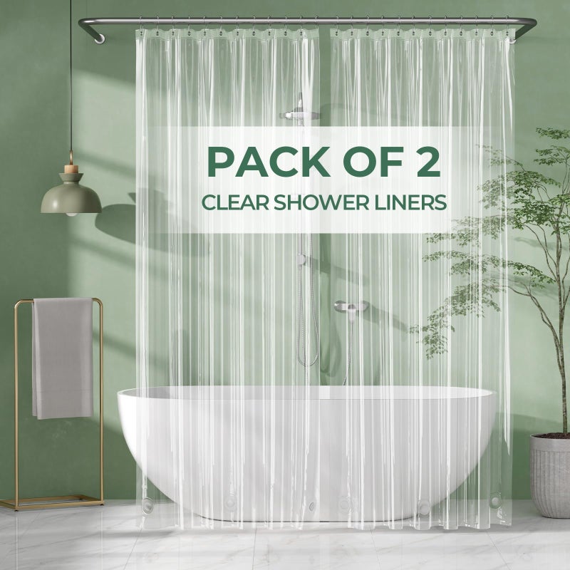 AmazerBath Shower Curtain Liner 2 Pack, 72 x 84 Inches PEVA Plastic Shower Liner with 3 Weighted Stones and 12 Rustproof Metal Grommet, Lightweight Waterproof Shower Curtain - Clear - Image 1