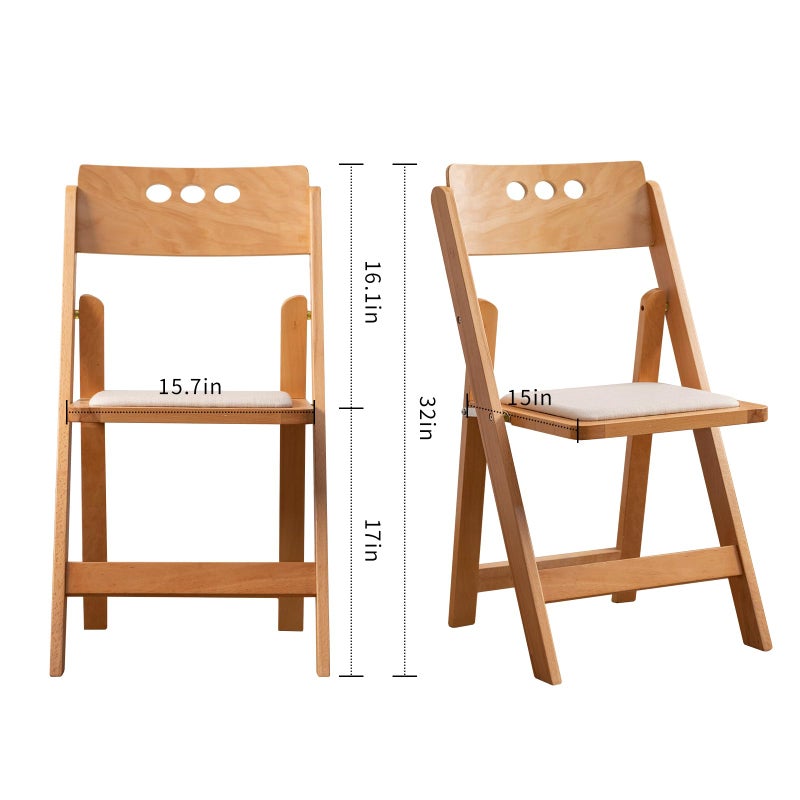 GTNSAFP Wooden Folding Chair with Soft Cushion, Simple and Stylish, Comfortable and Durable, Suitable for Weddings, banquets and Events, 2 Sets, high backrest Naturalï¼ŒLinen pad - Image 2