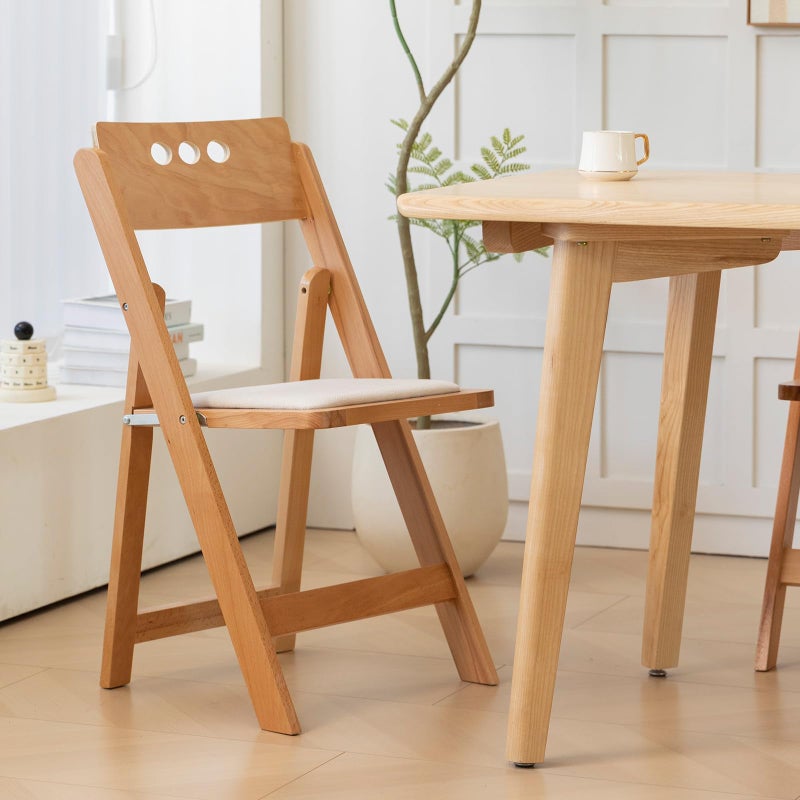 GTNSAFP Wooden Folding Chair with Soft Cushion, Simple and Stylish, Comfortable and Durable, Suitable for Weddings, banquets and Events, 2 Sets, high backrest Naturalï¼ŒLinen pad - Image 5