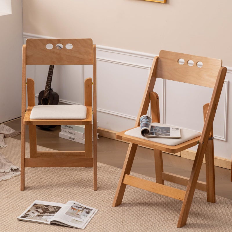 GTNSAFP Wooden Folding Chair with Soft Cushion, Simple and Stylish, Comfortable and Durable, Suitable for Weddings, banquets and Events, 2 Sets, high backrest Naturalï¼ŒLinen pad - Image 4