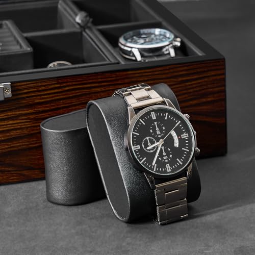 BEWISHOME Jewelry Box for Men, Mens Jewelry Box with Glass Top, Wooden Watch Box Organizer with Smooth Faux Leather Interior, Jewelry Display Case for Earrings Rings Bracelets Watches, Brown SSH07Y - Image 4