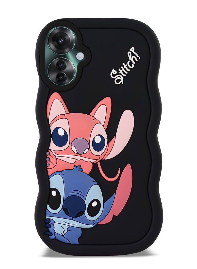 Lilo and Stitch Cartoon 3D Wavy Soft Silicone Phone Case for Oppo Reno 11F (Black) - Image 1