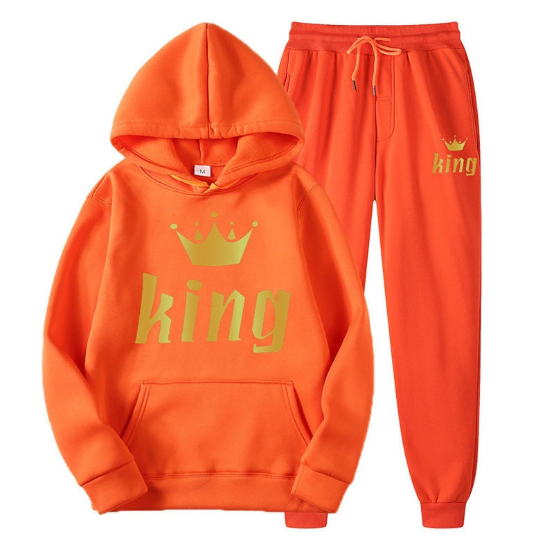 Couples Hoodie  Sweatpants Set Autumn Orange-king 