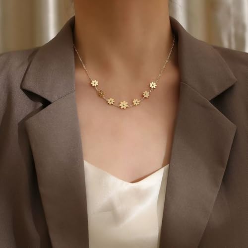 Aaishwarya 18K Gold Plated, Waterproof, Anti-Tarnish,Titanium Steel Floral Daisy Charm Necklace | Gift for Women and Girls - Image 5
