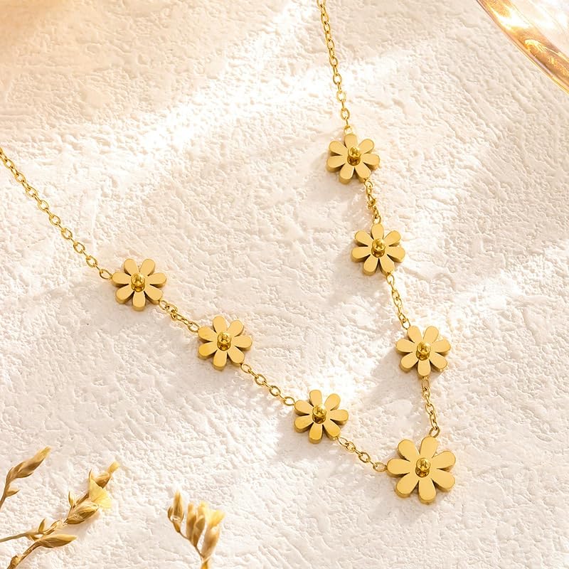 Aaishwarya 18K Gold Plated, Waterproof, Anti-Tarnish,Titanium Steel Floral Daisy Charm Necklace | Gift for Women and Girls - Image 3