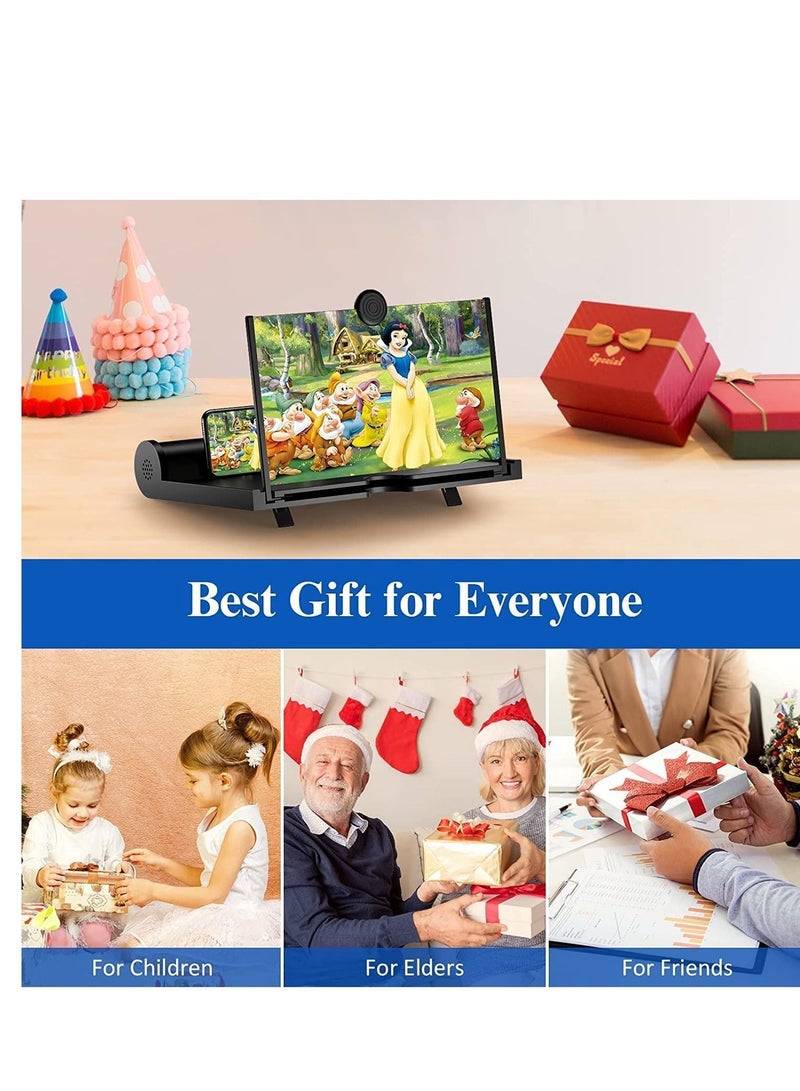 واي آند دي مكبر الشاشة مع مكبرات صوت بلوتوث 12 بوصة - جهاز عرض للهاتف المحمول ثلاثي الأبعاد عالي الدقة للأفلام ومقاطع الفيديو والألعاب حامل قابل للطي يدعم جميع الهواتف الذكية (أسود) - Image 4