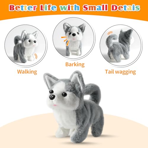 KSABVAIA Plush Husky Toy Puppy Electronic Interactive Dog Walking Barking Tail Wagging Stretching Companion Animal for Kids Toddlers - Image 5