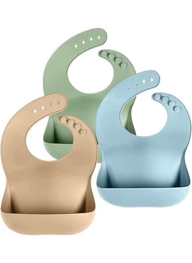 Cuddle Campus Set of 3 Silicone Bibs for Babies & Toddlers,Soft Adjustable Bibs with Pocket Food Catcher for Baby Girl,Boy(Set 1) - Image 1