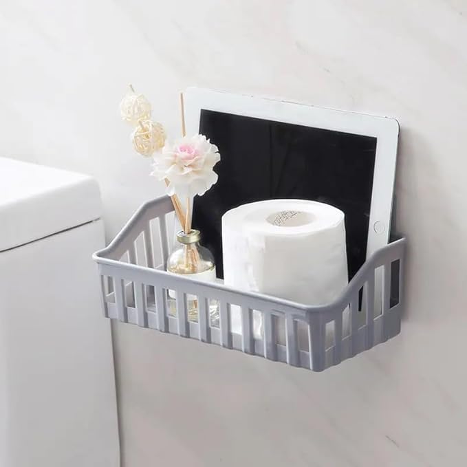 Copelle No Drilling Plastic Rectangular Multipurpose Wall Shelves: Self-Adhesive Storage Rack for Bathroom – Strong and Colorful Wall Holder (26cm x 13cm x 9cm) (Pack of 2) - Image 3
