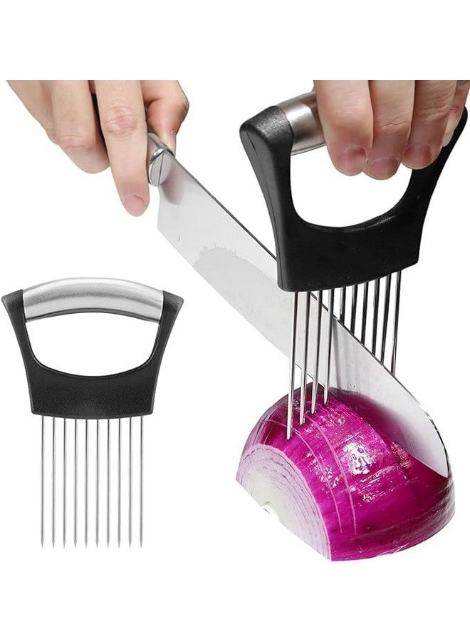 SKINPLUS Stainless Steel Onion Holder for Slicing,Onion Cutter for Slicing and Storage of Onions,Avocados,Eggs and Other Vegetables Black - Image 1