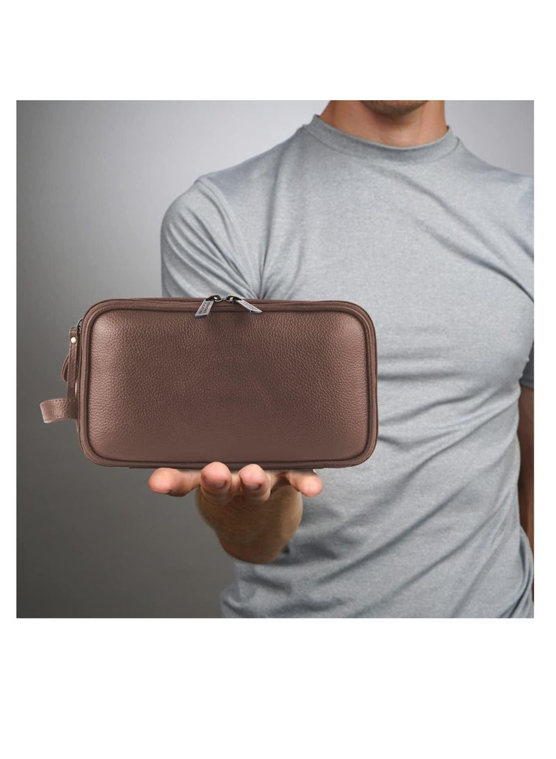  هاموندز فلاي كاتشر حقيبة أدوات زينة جلد طبيعي للجنسين - منظم سفر متعدد الجيوب، حقيبة فرشاة للحلاقة وأدوات العناية الشخصية - حقيبة حلاقة للرجال، . سم بني - Image 3