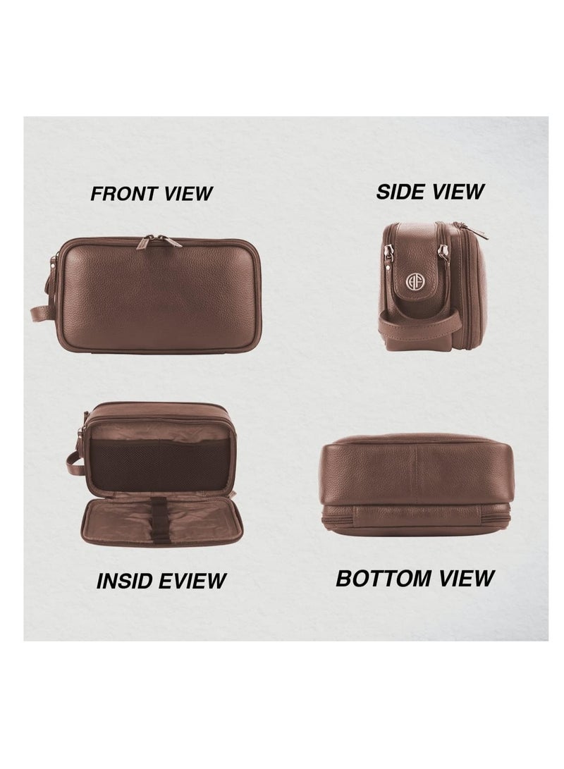  هاموندز فلاي كاتشر حقيبة أدوات زينة جلد طبيعي للجنسين - منظم سفر متعدد الجيوب، حقيبة فرشاة للحلاقة وأدوات العناية الشخصية - حقيبة حلاقة للرجال، . سم بني - Image 4